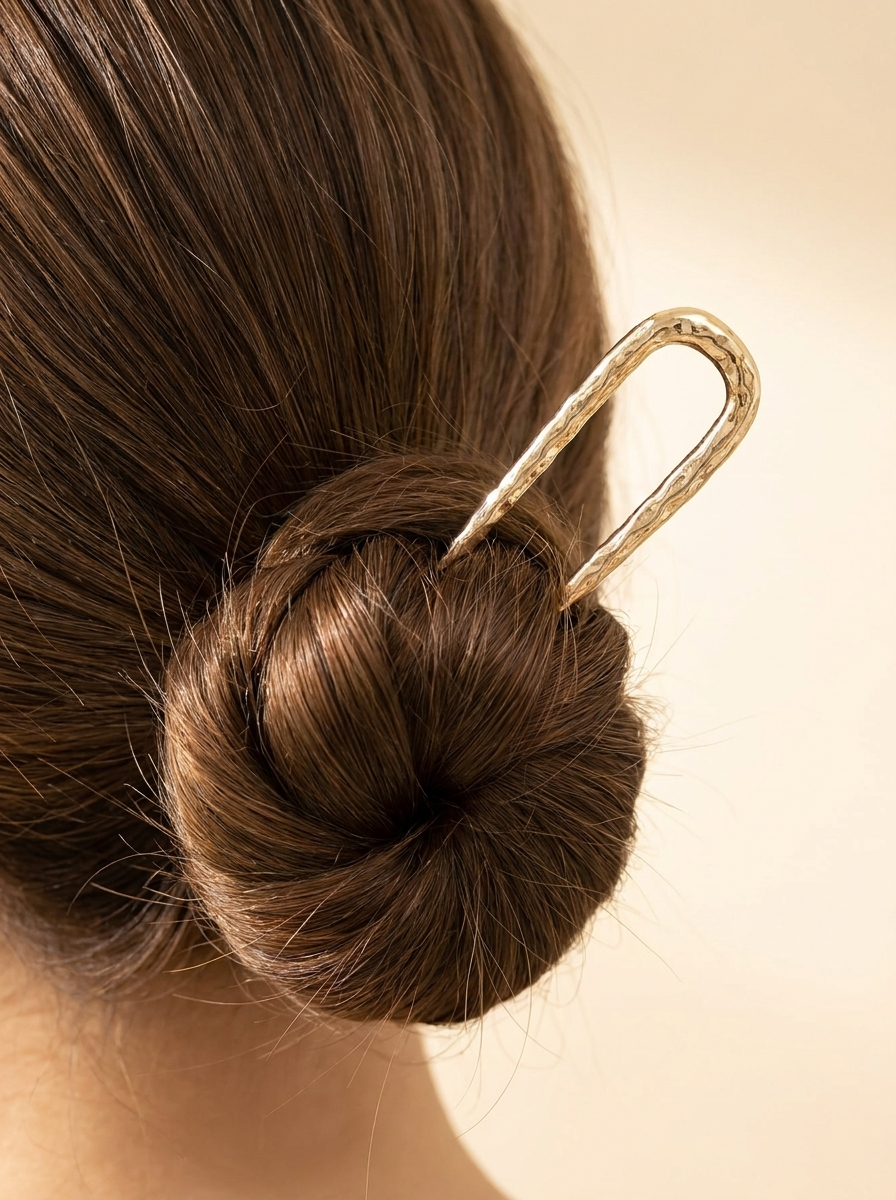 Chignon bas orné de l’épingle à cheveux dorée Opale Casa Mana